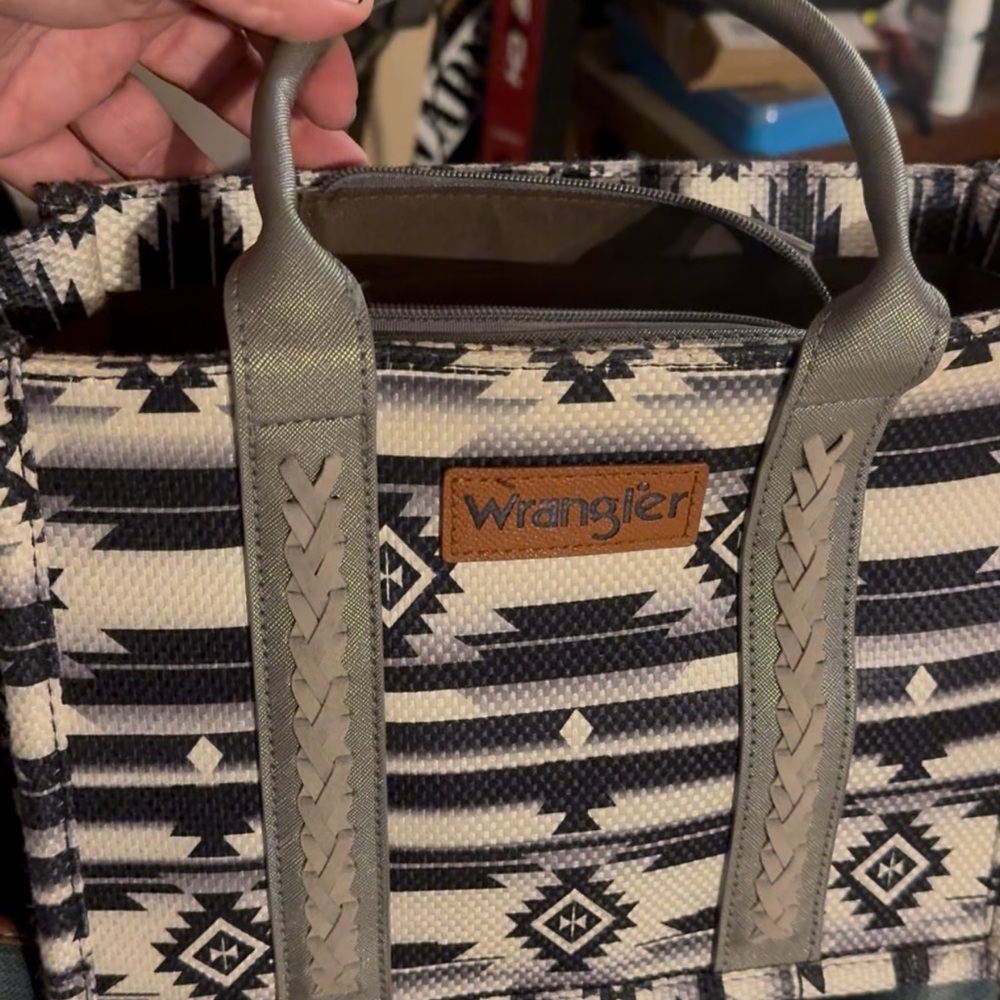 Wrangler Gray and Black Geometric Tote Bag